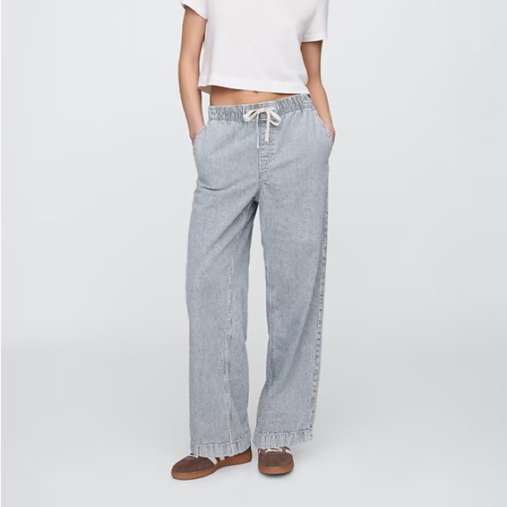 High Rise Pull-On Stripe Wide-Leg Jeans